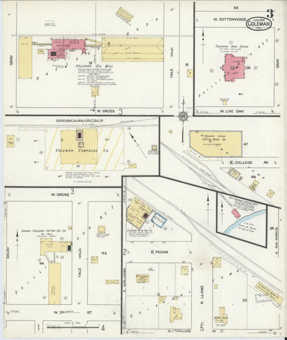 Sanborn Fire Insurance Map from Coleman, Coleman County, Texas (1916), Sheet #0003 - Historic Sanborn Fire Insurance Map Print, vintage old map wall art, antique decor, genealogy gift, Texas Texas map