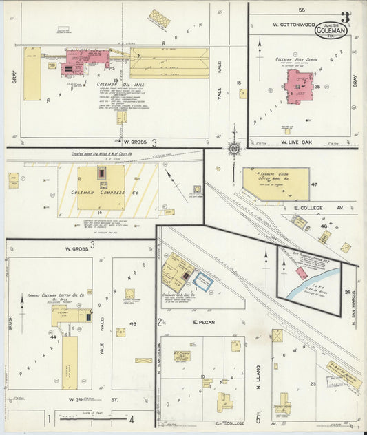 Sanborn Fire Insurance Map from Coleman, Coleman County, Texas (1916), Sheet #0003 - Historic Sanborn Fire Insurance Map Print, vintage old map wall art, antique decor, genealogy gift, Texas Texas map