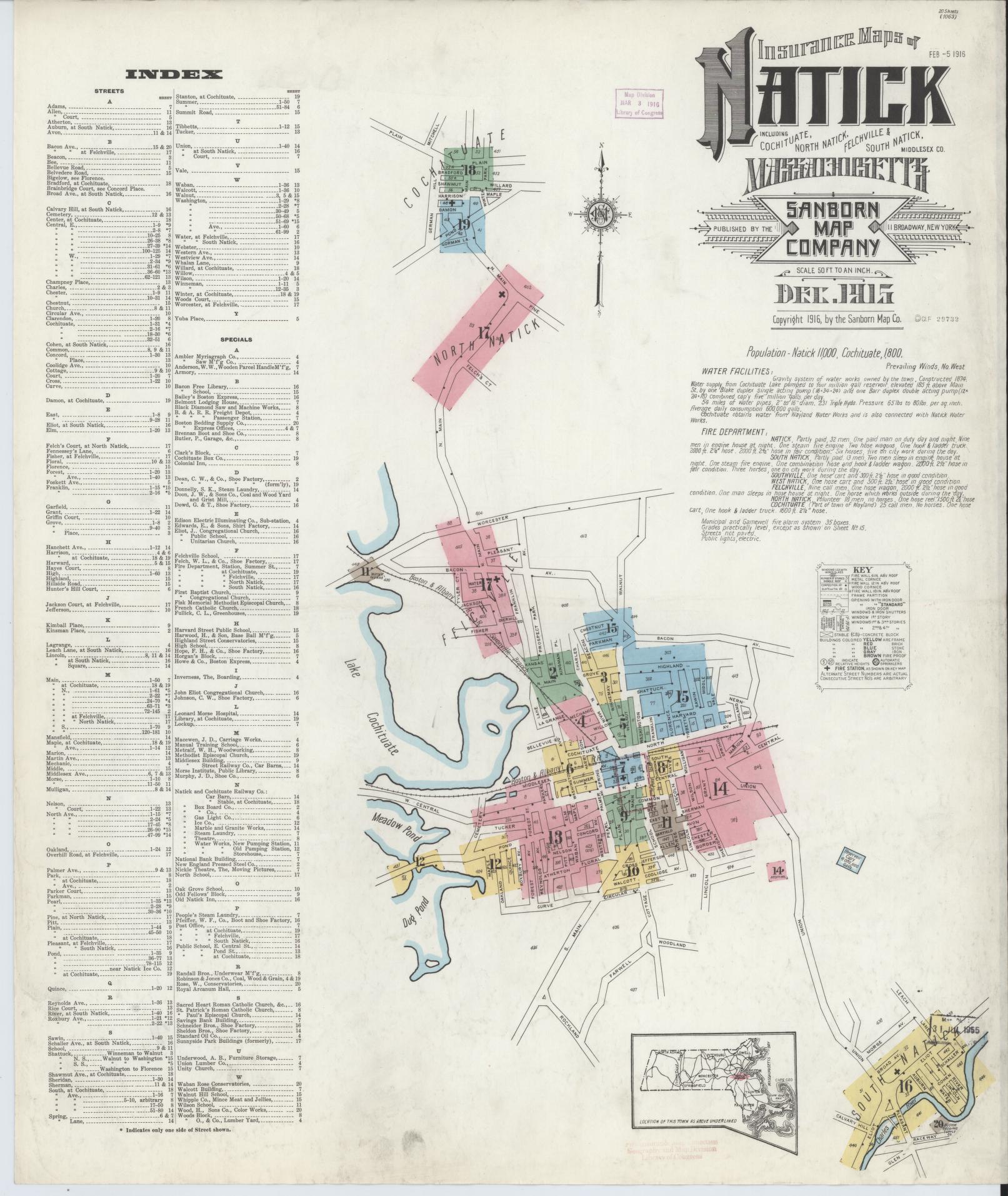 Sanborn Fire Insurance Map from Natick, Middlesex County, Massachusetts (1915), Sheet #0001 - Complete Map Set gallery image, historic Sanborn map, vintage wall art, Massachusetts Massachusetts