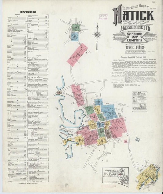 Sanborn Fire Insurance Map from Natick, Middlesex County, Massachusetts (1915), Sheet #0001 - Complete Map Set gallery image, historic Sanborn map, vintage wall art, Massachusetts Massachusetts