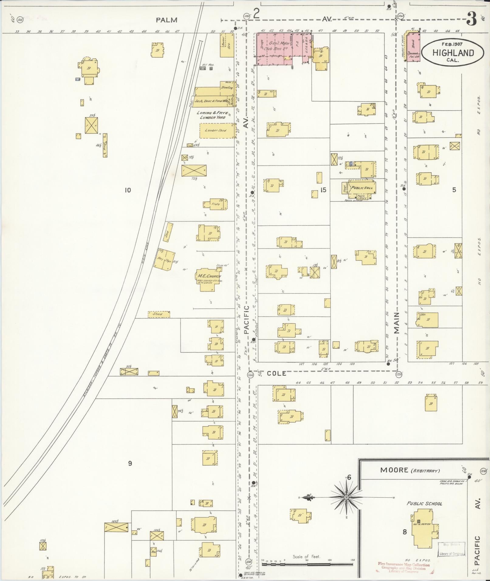 Sanborn Fire Insurance Map from Highland, San Bernardino County, California (1907), Sheet #0003 - Historic Sanborn Fire Insurance Map Print, vintage old map wall art, antique decor, genealogy gift, California California map