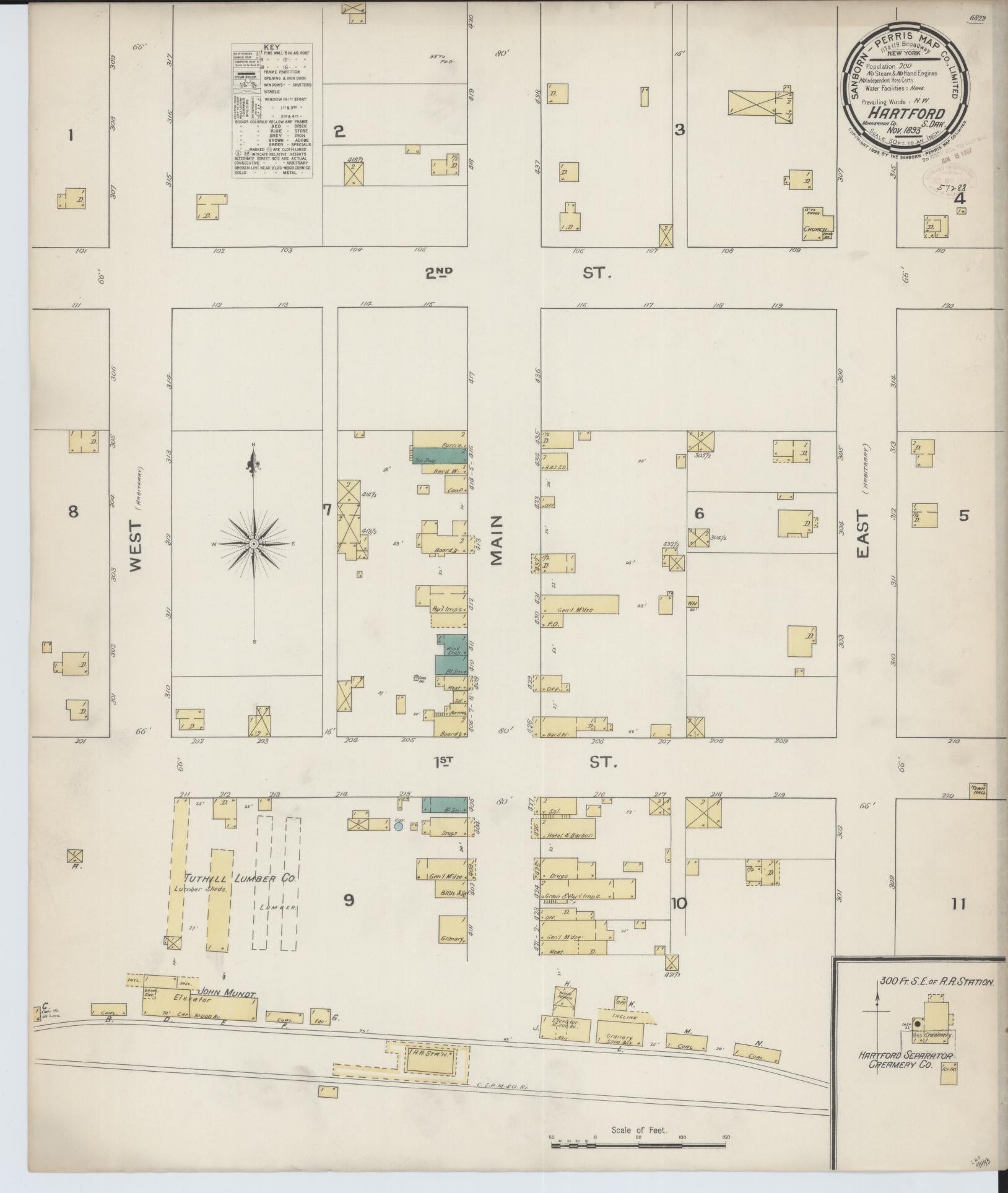 Sanborn Fire Insurance Map from Hartford, Minnehaha County, South Dakota (1893), Sheet #0001 - Historic Sanborn Fire Insurance Map Print, vintage old map wall art, antique decor, genealogy gift, South Dakota South Dakota map