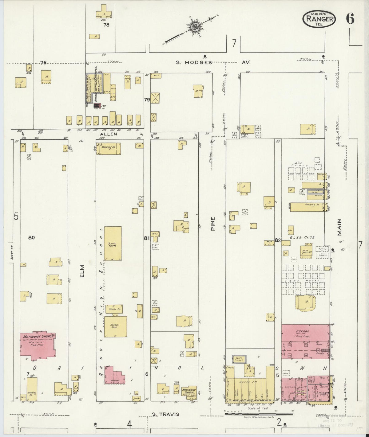 Sanborn Fire Insurance Map from Ranger, Eastland County, Texas (1920), Sheet #0006 - Complete Map Set gallery image, historic Sanborn map, vintage wall art, Texas Texas