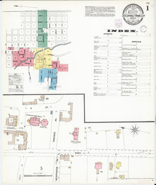 Sanborn Fire Insurance Map from Socorro, Socorro County, New Mexico (1902), Sheet #0001 - Complete Map Set gallery image, historic Sanborn map, vintage wall art, New Mexico New Mexico