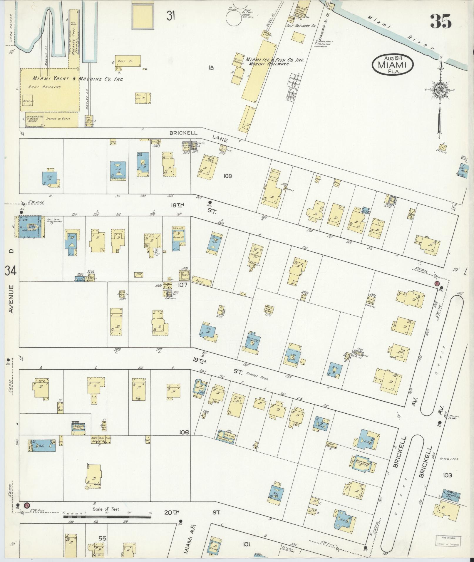 Sanborn Fire Insurance Map from Miami, Dade County, Florida (1914), Sheet #0035 - Complete Map Set gallery image, historic Sanborn map, vintage wall art, Florida Florida