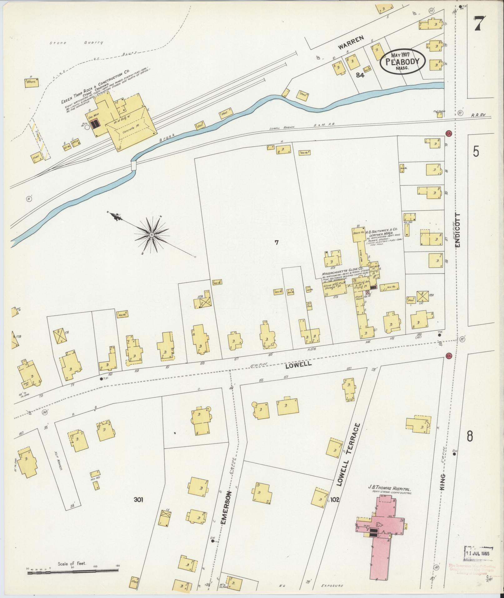 Sanborn Fire Insurance Map from Peabody, Essex County, Massachusetts (1907), Sheet #0007 - Complete Map Set gallery image, historic Sanborn map, vintage wall art, Massachusetts Massachusetts