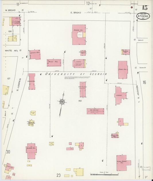 Sanborn Fire Insurance Map from Athens, Clarke County, Georgia (1913), Sheet #0015 - Historic Sanborn Fire Insurance Map Print, vintage old map wall art, antique decor, genealogy gift, Georgia Georgia map
