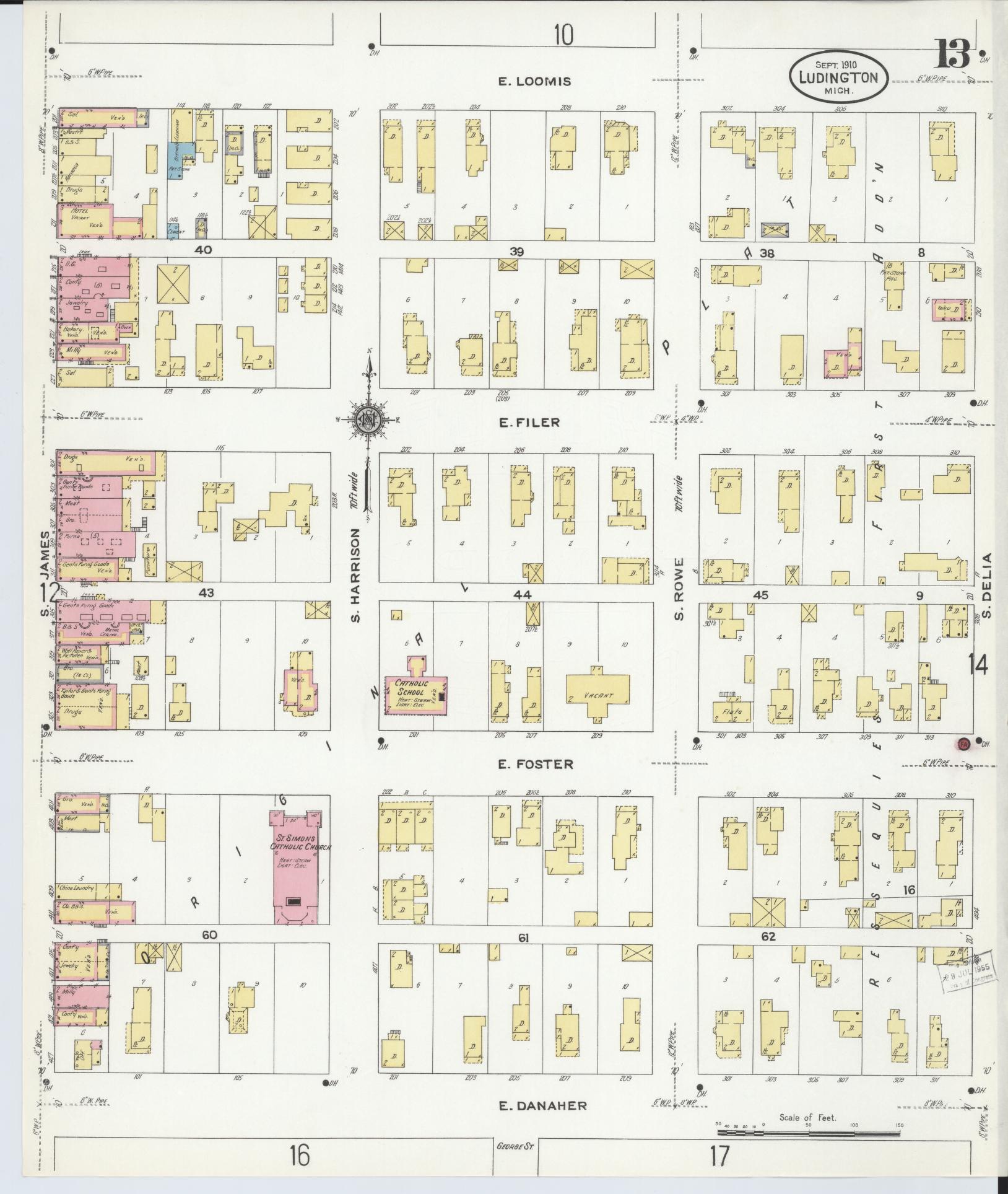 Sanborn Fire Insurance Map from Ludington, Mason County, Michigan (1910), Sheet #0013 - Complete Map Set gallery image, historic Sanborn map, vintage wall art, Michigan Michigan