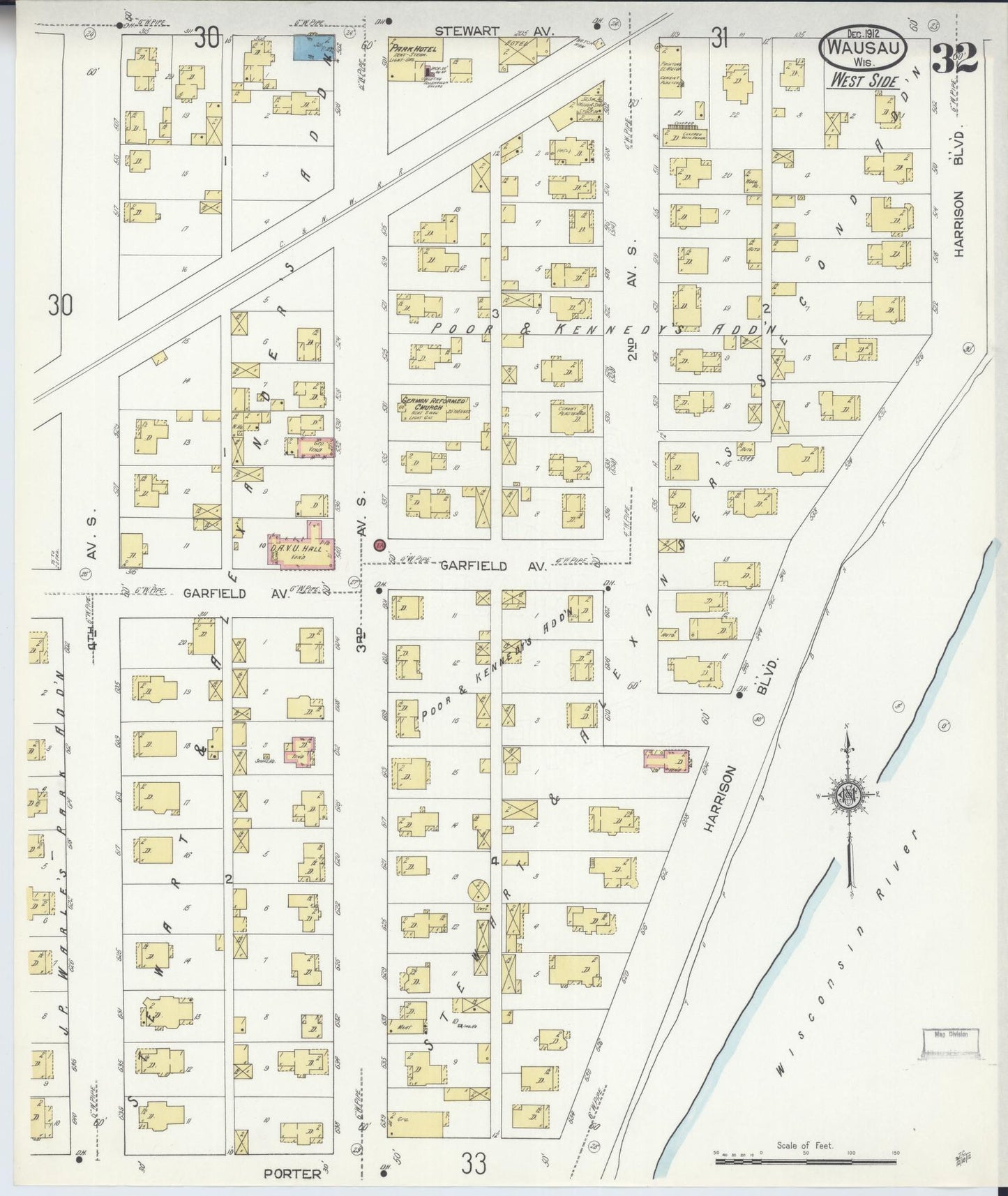 Sanborn Fire Insurance Map from Wausau, Marathon County, Wisconsin (1912), Sheet #0032 - Complete Map Set gallery image, historic Sanborn map, vintage wall art, Wisconsin Wisconsin