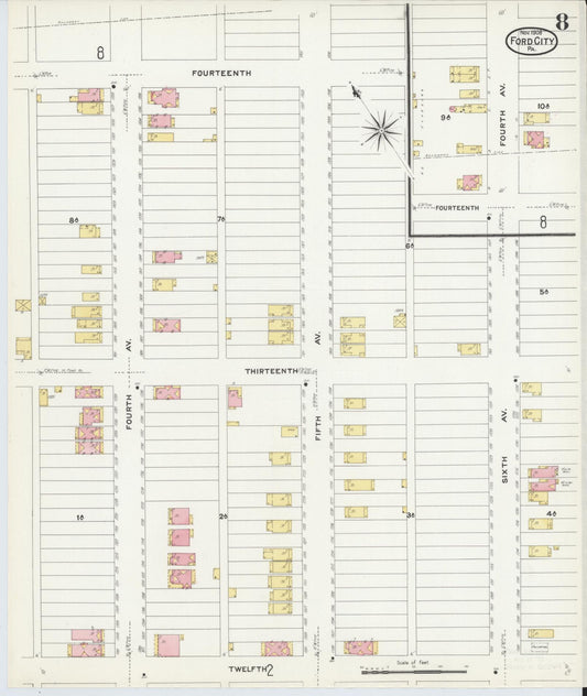 Sanborn Fire Insurance Map from Ford City, Armstrong County, Pennsylvania (1908), Sheet #0008 - Historic Sanborn Fire Insurance Map Print, vintage old map wall art, antique decor, genealogy gift, Pennsylvania Pennsylvania map