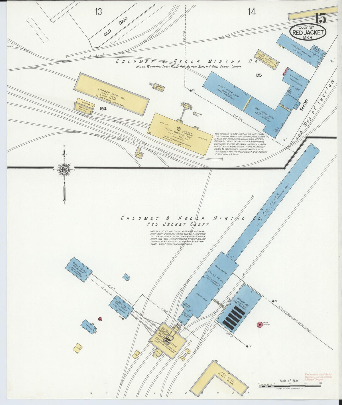 Sanborn Fire Insurance Map from Red Jacket, Houghton County, Michigan (1917), Sheet #0015 - Historic Sanborn Fire Insurance Map Print, vintage old map wall art, antique decor, genealogy gift, Michigan Michigan map