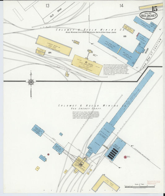 Sanborn Fire Insurance Map from Red Jacket, Houghton County, Michigan (1917), Sheet #0015 - Historic Sanborn Fire Insurance Map Print, vintage old map wall art, antique decor, genealogy gift, Michigan Michigan map