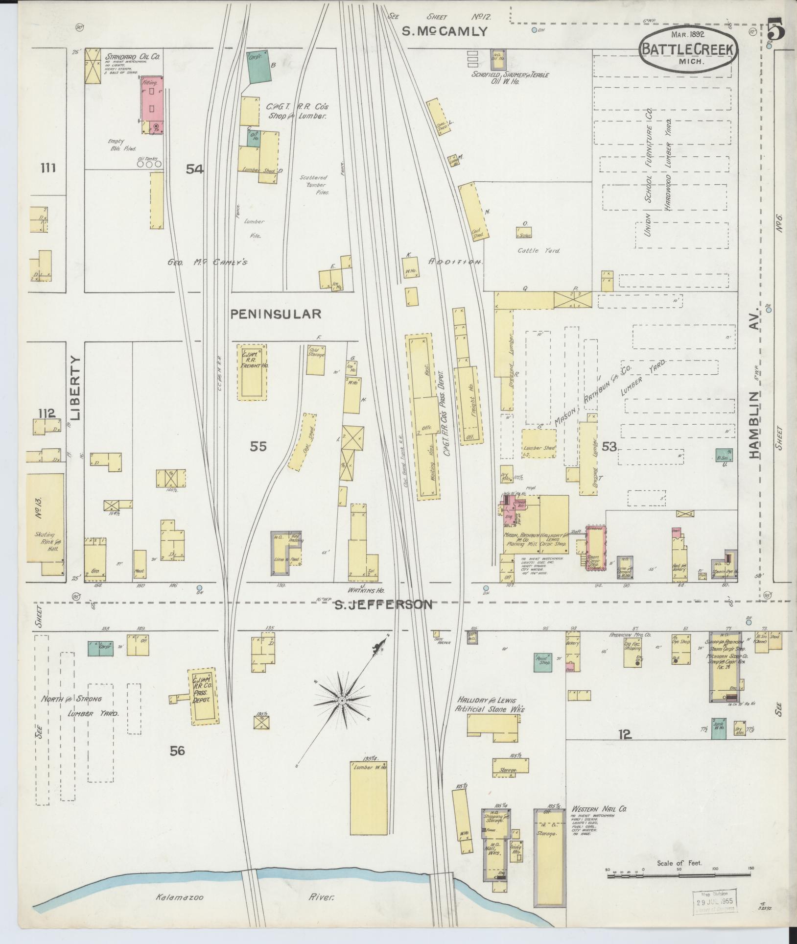 Sanborn Fire Insurance Map from Battle Creek, Calhoun County, Michigan (1892), Sheet #0005 - Historic Sanborn Fire Insurance Map Print, vintage old map wall art, antique decor, genealogy gift, Michigan Michigan map