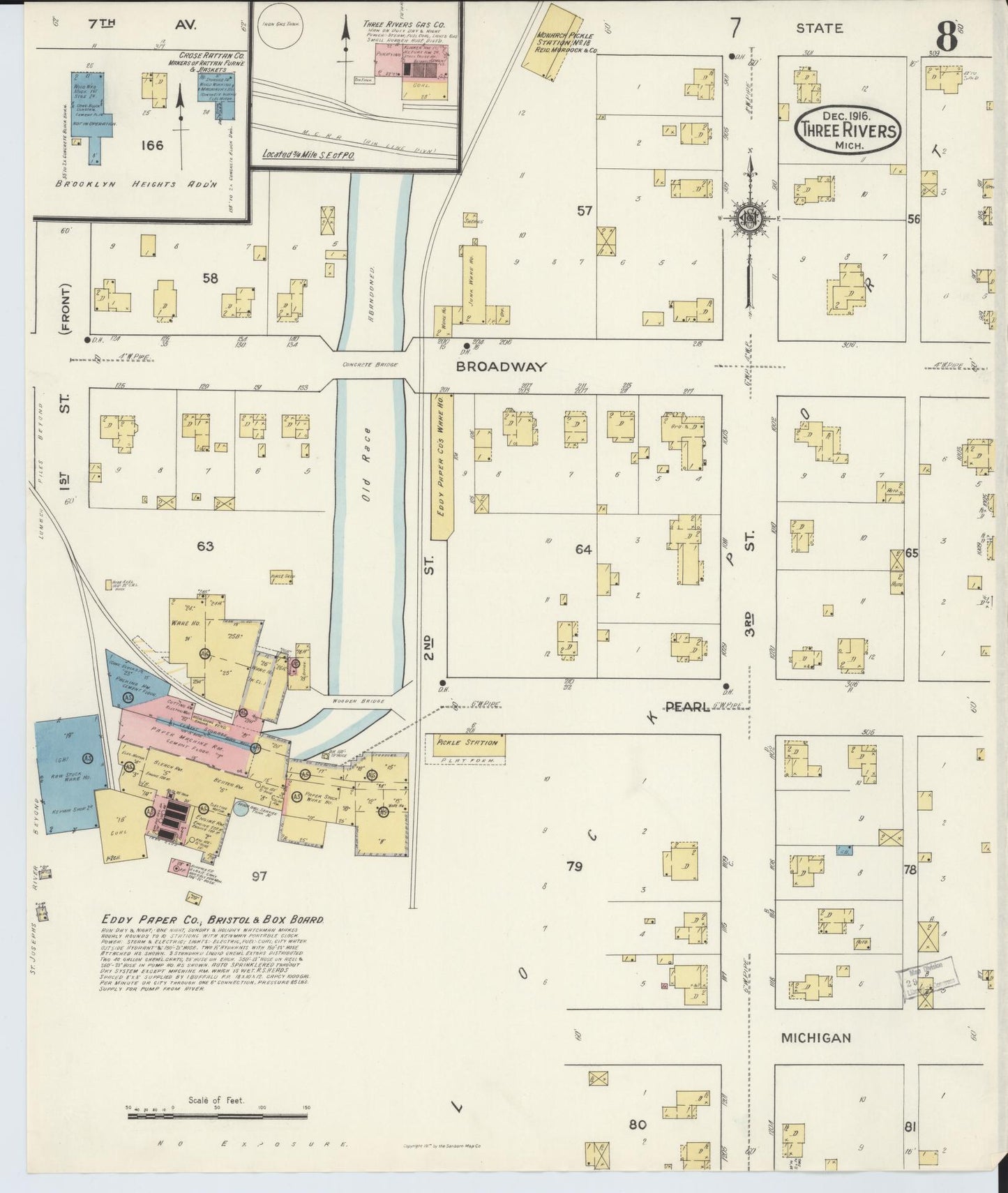 Sanborn Fire Insurance Map from Three Rivers, Saint Joseph County, Michigan (1916), Sheet #0008 - Complete Map Set gallery image, historic Sanborn map, vintage wall art, Michigan Michigan