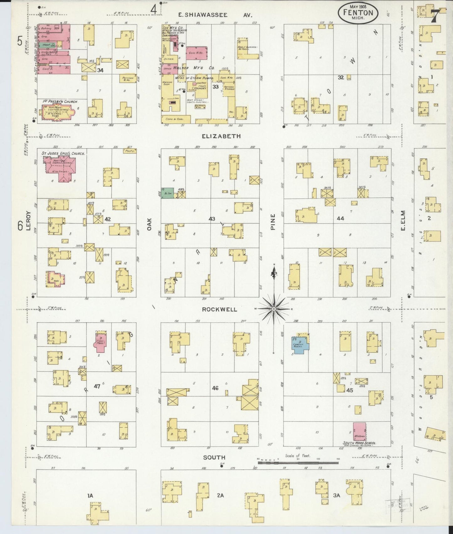 Sanborn Fire Insurance Map from Fenton, Genesee County, Michigan (1908), Sheet #0007 - Historic Sanborn Fire Insurance Map Print, vintage old map wall art, antique decor, genealogy gift, Michigan Michigan map