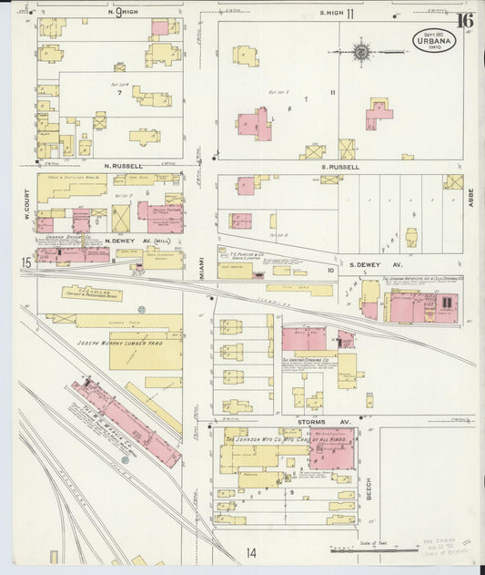 Sanborn Fire Insurance Map from Urbana, Champaign County, Ohio (1910), Sheet #0016 - Historic Sanborn Fire Insurance Map Print, vintage old map wall art, antique decor, genealogy gift, Ohio Ohio map