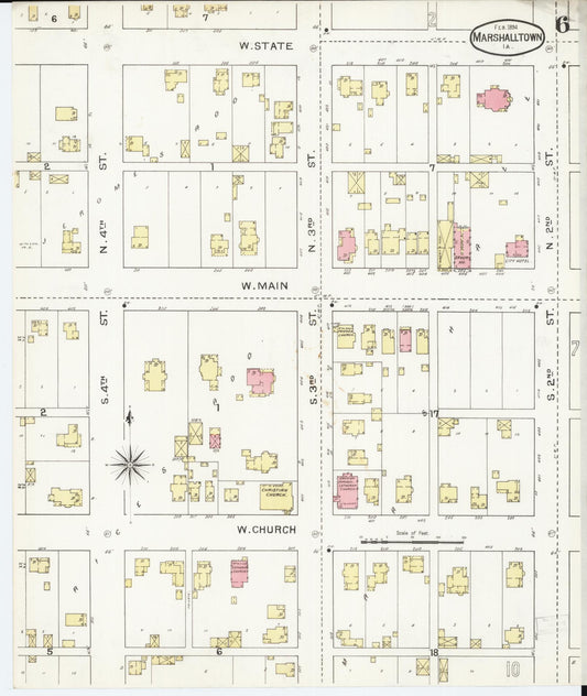 Sanborn Fire Insurance Map from Marshalltown, Marshall County, Iowa (1894), Sheet #0006 - Historic Sanborn Fire Insurance Map Print, vintage old map wall art