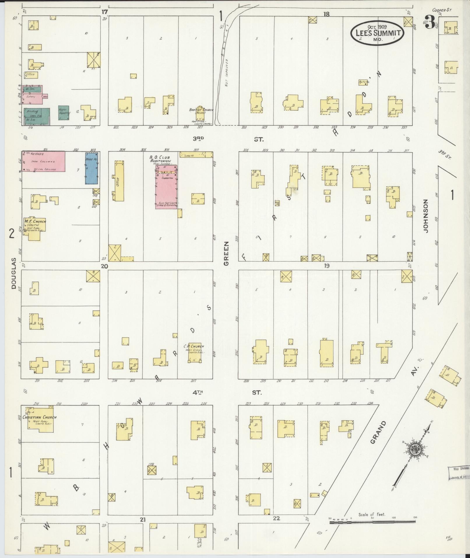 Sanborn Fire Insurance Map from Lee's Summit, Jackson County, Missouri (1909), Sheet #0003 - Historic Sanborn Fire Insurance Map Print, vintage old map wall art, antique decor, genealogy gift, Missouri Missouri map