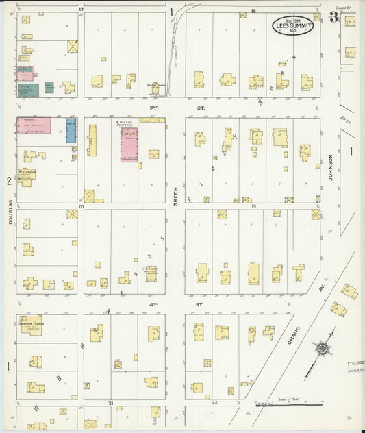 Sanborn Fire Insurance Map from Lee's Summit, Jackson County, Missouri (1909), Sheet #0003 - Historic Sanborn Fire Insurance Map Print, vintage old map wall art, antique decor, genealogy gift, Missouri Missouri map