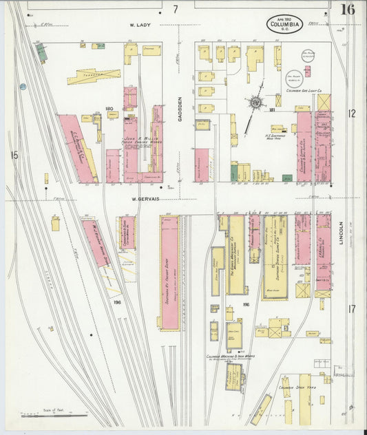 Sanborn Fire Insurance Map from Columbia, Richland County, South Carolina (1910), Sheet #0016 - Historic Sanborn Fire Insurance Map Print, vintage old map wall art, antique decor, genealogy gift, South Carolina South Carolina map