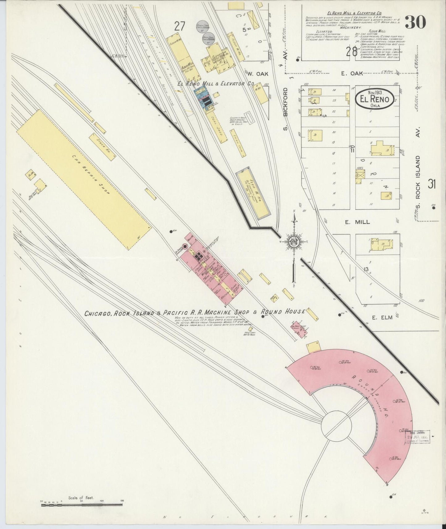 Sanborn Fire Insurance Map from El Reno, Canadian County, Oklahoma (1913), Sheet #0030 - Complete Map Set gallery image, historic Sanborn map, vintage wall art, Oklahoma Oklahoma