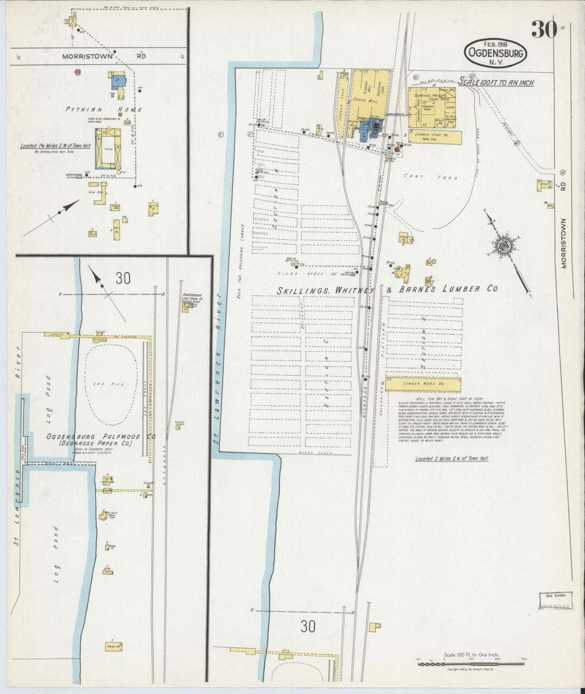 Sanborn Fire Insurance Map from Ogdensburg, St. Lawrence County, New York (1918), Sheet #0030 - Complete Map Set gallery image, historic Sanborn map, vintage wall art, New York New York