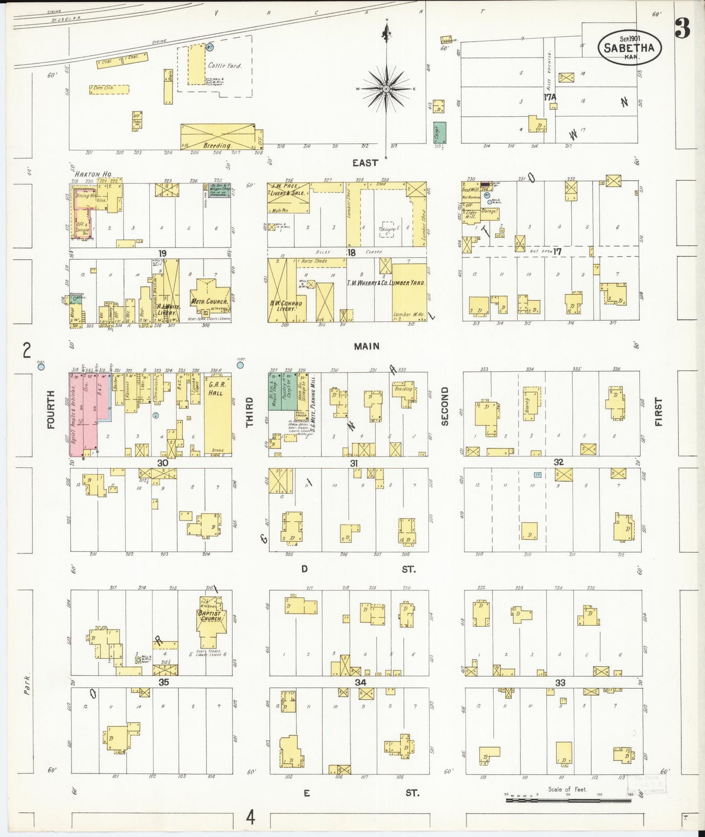 Sanborn Fire Insurance Map from Sabetha, Nemaha County, Kansas (1901), Sheet #0003 - Historic Sanborn Fire Insurance Map Print, vintage old map wall art, antique decor, genealogy gift, Kansas Kansas map