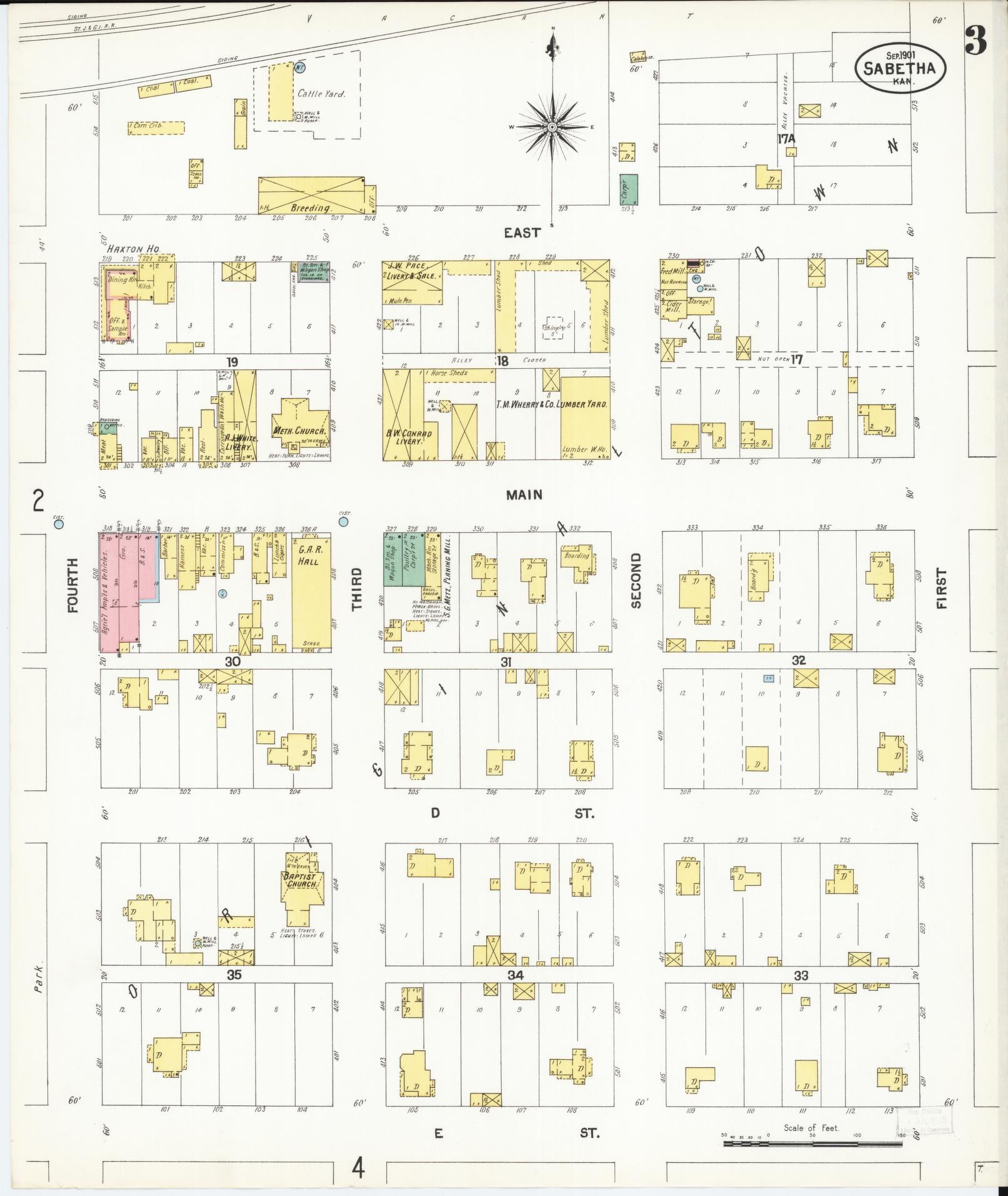 Sanborn Fire Insurance Map from Sabetha, Nemaha County, Kansas (1901), Sheet #0003 - Historic Sanborn Fire Insurance Map Print, vintage old map wall art, antique decor, genealogy gift, Kansas Kansas map