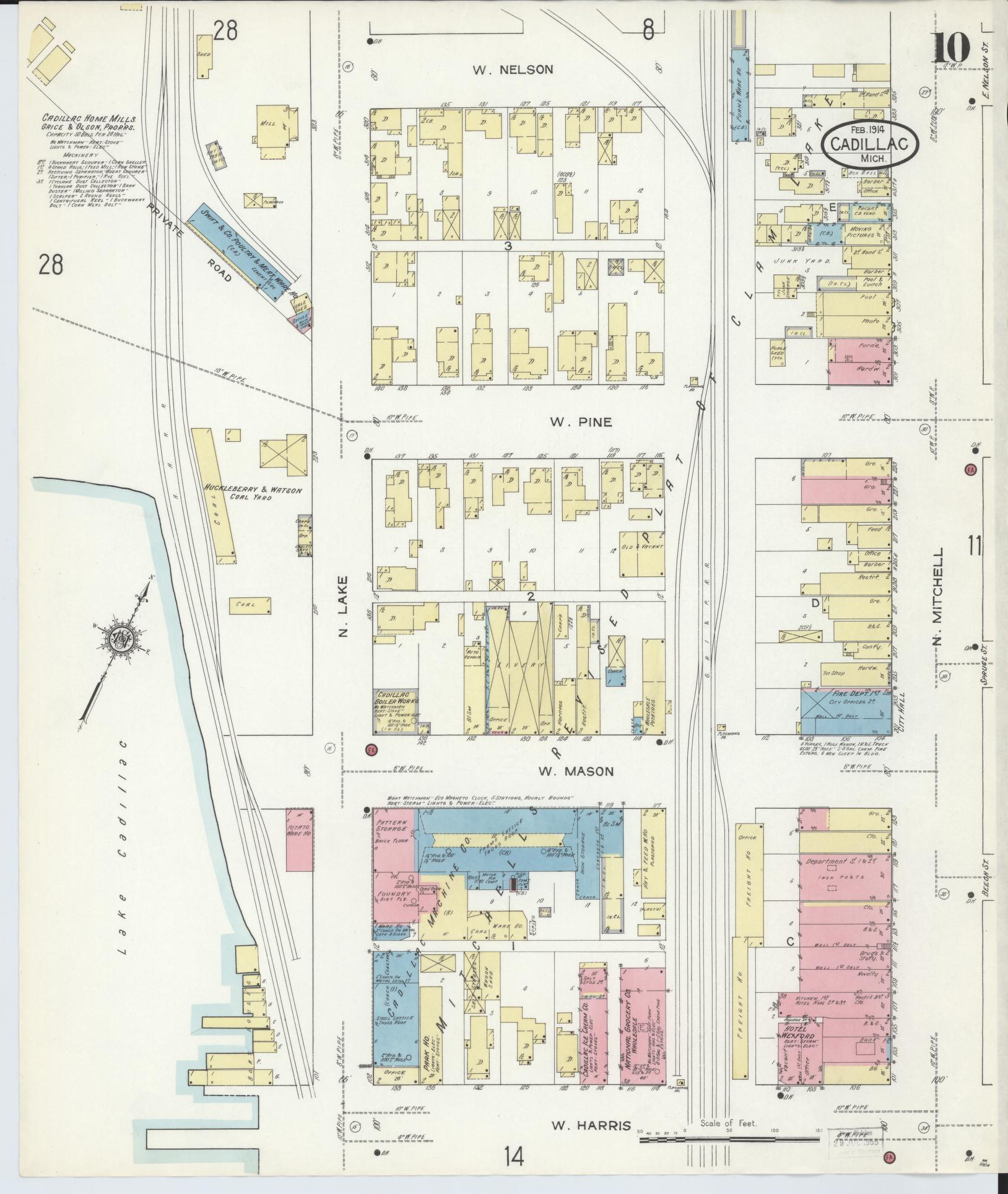 Sanborn Fire Insurance Map from Cadillac, Wexford County, Michigan (1914), Sheet #0010 - Complete Map Set gallery image, historic Sanborn map, vintage wall art, Michigan Michigan