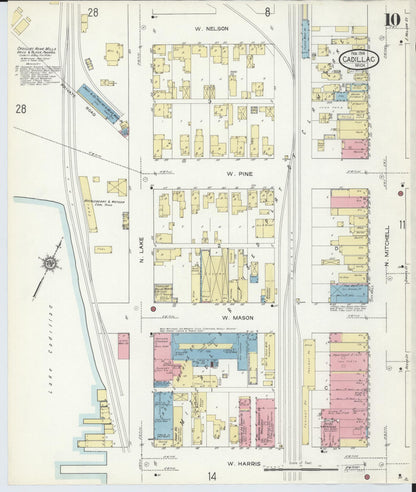 Sanborn Fire Insurance Map from Cadillac, Wexford County, Michigan (1914), Sheet #0010 - Complete Map Set gallery image, historic Sanborn map, vintage wall art, Michigan Michigan