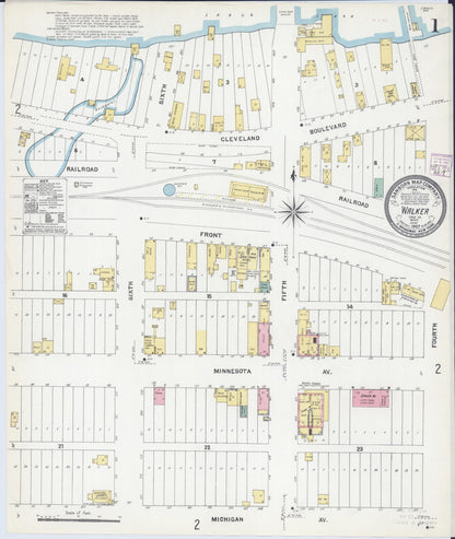 Sanborn Fire Insurance Map from Walker, Cass County, Minnesota (1907), Sheet #0001 - Complete Map Set gallery image, historic Sanborn map, vintage wall art, Minnesota Minnesota