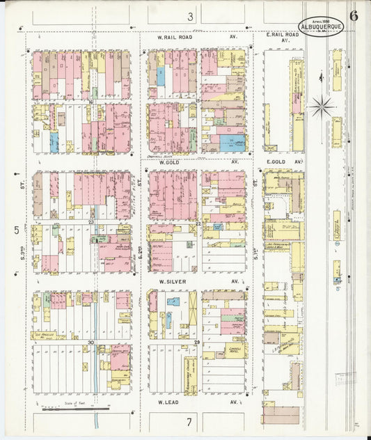 Sanborn Fire Insurance Map from Albuquerque, Bernalillo County, New Mexico (1898), Sheet #0006 - Historic Sanborn Fire Insurance Map Print, vintage old map wall art, antique decor, genealogy gift, New Mexico New Mexico map