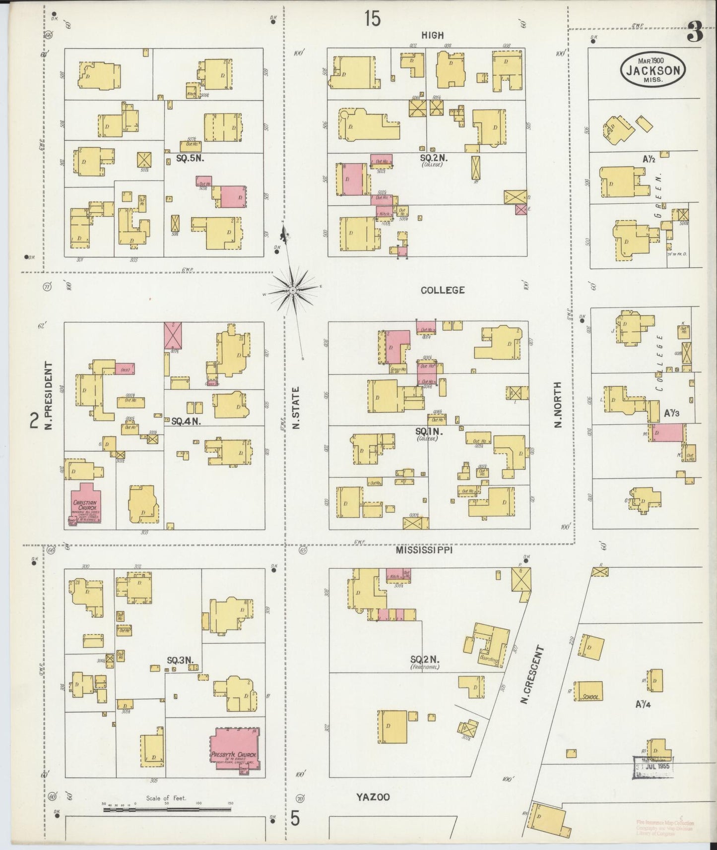 Sanborn Fire Insurance Map from Jackson, Hinds County, Mississippi (1900), Sheet #0003 - Complete Map Set gallery image, historic Sanborn map, vintage wall art, Mississippi Mississippi