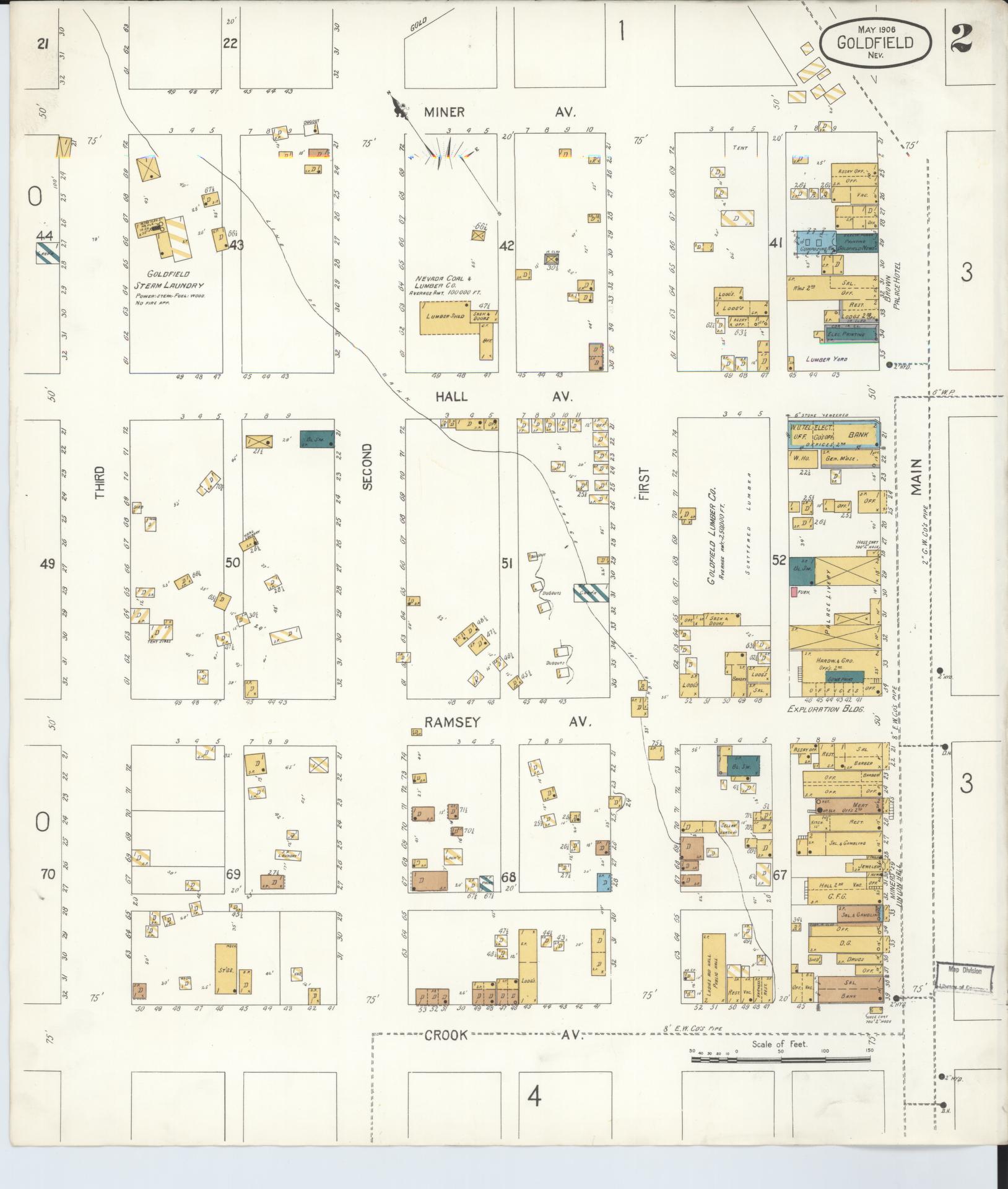Sanborn Fire Insurance Map from Goldfield, Esmeralda County, Nevada (1906), Sheet #0002 - Complete Map Set gallery image, historic Sanborn map, vintage wall art, Nevada Nevada