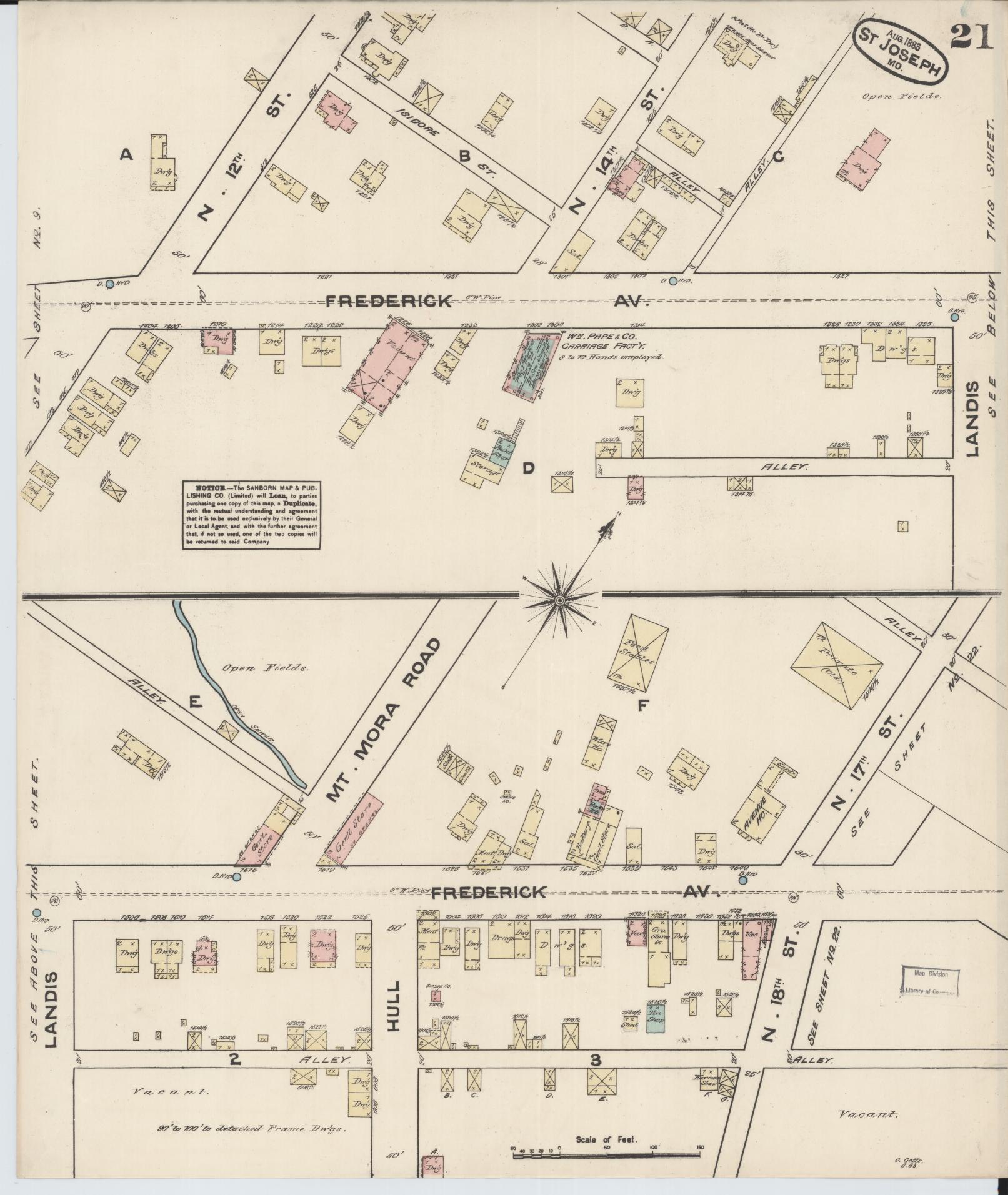Sanborn Fire Insurance Map from Saint Joseph, Buchanan County, Missouri (1883), Sheet #0021 - Complete Map Set gallery image, historic Sanborn map, vintage wall art, Missouri Missouri
