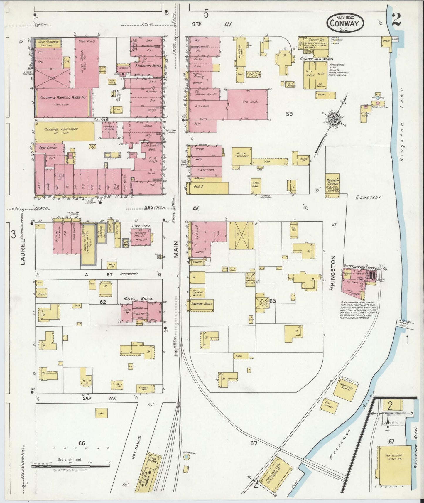 Sanborn Fire Insurance Map from Conway, Horry County, South Carolina (1920), Sheet #0002 - Historic Sanborn Fire Insurance Map Print, vintage old map wall art, antique decor, genealogy gift, South Carolina South Carolina map