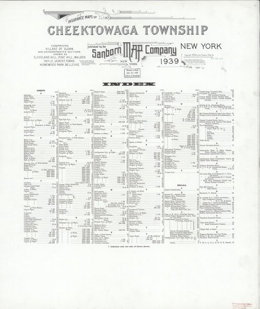 Sanborn Fire Insurance Map from Cheektowaga Township, Erie County, New York (1939), Sheet #0001 - Historic Sanborn Fire Insurance Map Print, vintage old map wall art, antique decor, genealogy gift, New York New York map