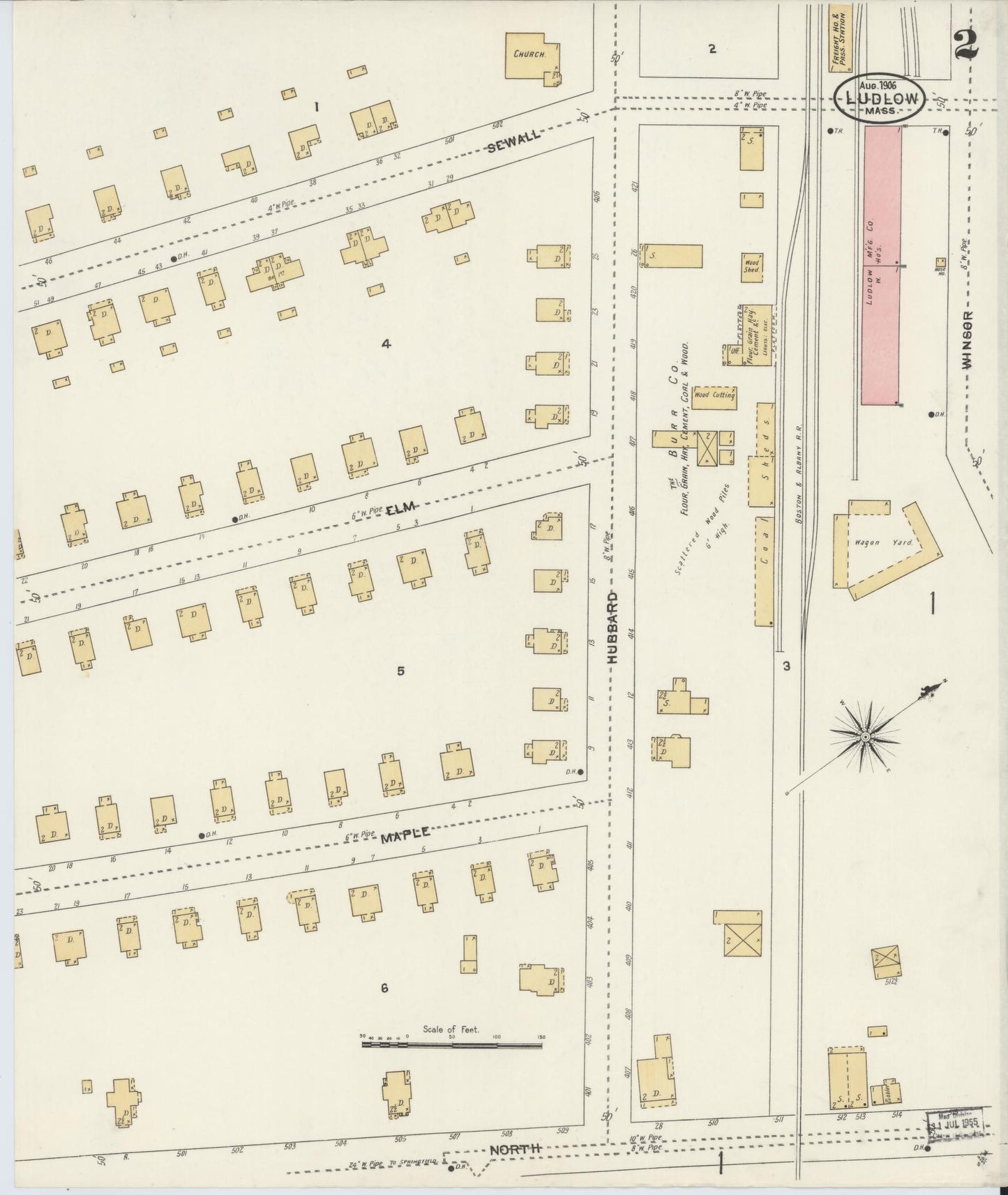 Sanborn Fire Insurance Map from Ludlow, Hampden County, Massachusetts (1906), Sheet #0002 - Complete Map Set gallery image, historic Sanborn map, vintage wall art, Massachusetts Massachusetts