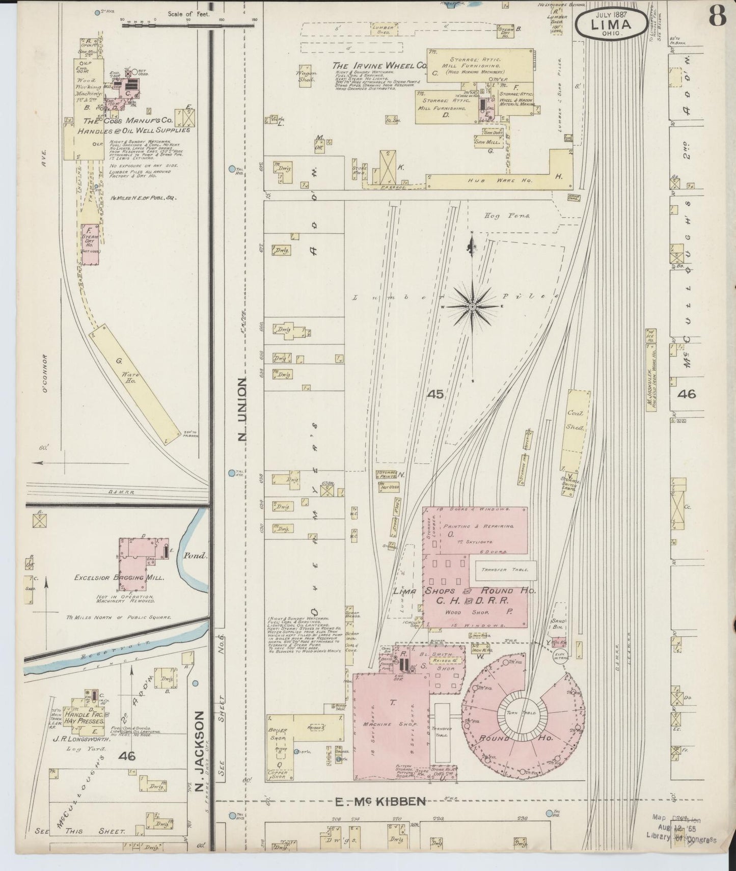 Sanborn Fire Insurance Map from Lima, Allen County, Ohio (1887), Sheet #0008 - Complete Map Set gallery image, historic Sanborn map, vintage wall art, Ohio Ohio