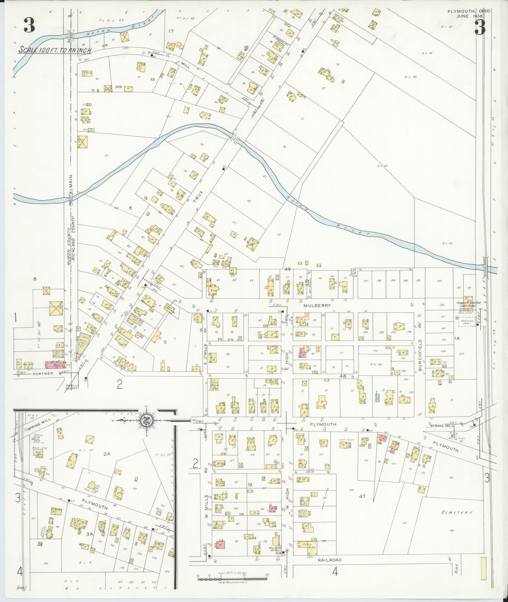 Sanborn Fire Insurance Map from Plymouth, Huron And Richland Counties, Ohio (1938), Sheet #0003 - Complete Map Set gallery image, historic Sanborn map, vintage wall art, Ohio Ohio
