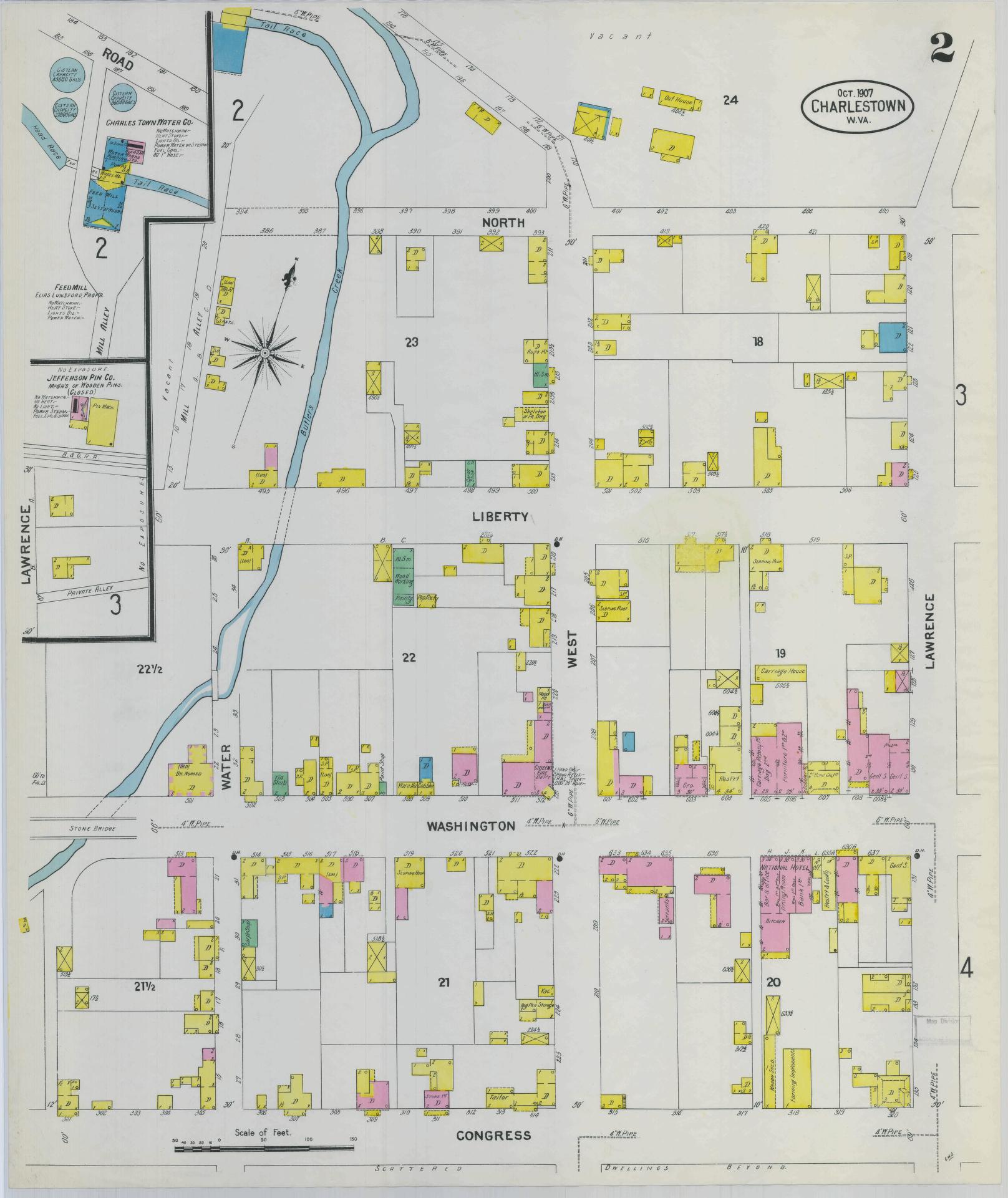 Sanborn Fire Insurance Map from Charles Town, Jefferson County, West Virginia (1907), Sheet #0002 - Complete Map Set gallery image, historic Sanborn map, vintage wall art, West Virginia West Virginia