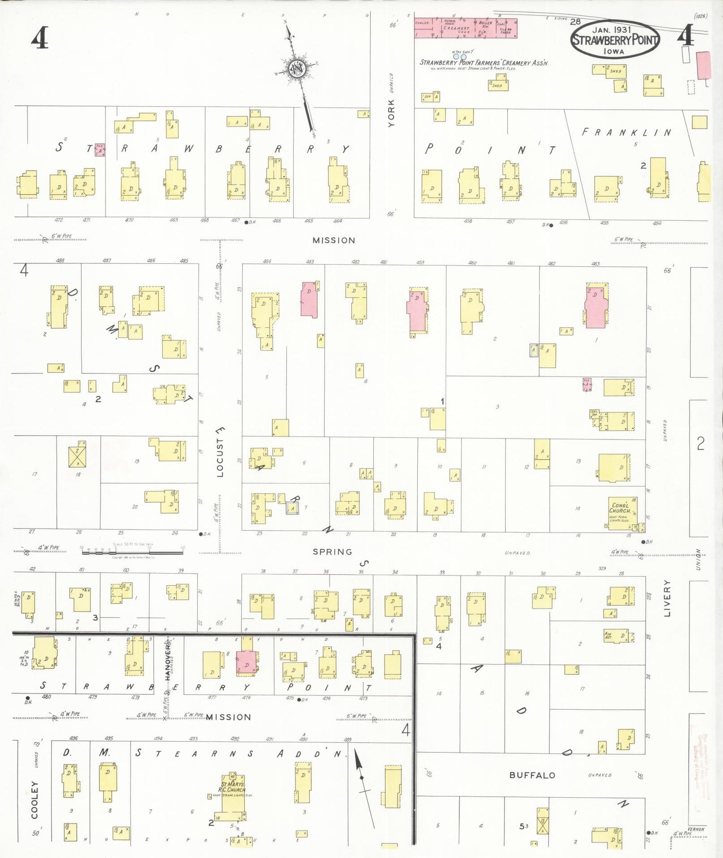 Sanborn Fire Insurance Map from Strawberry Point, Clayton County, Iowa (1931), Sheet #0004 - Historic Sanborn Fire Insurance Map Print, vintage old map wall art