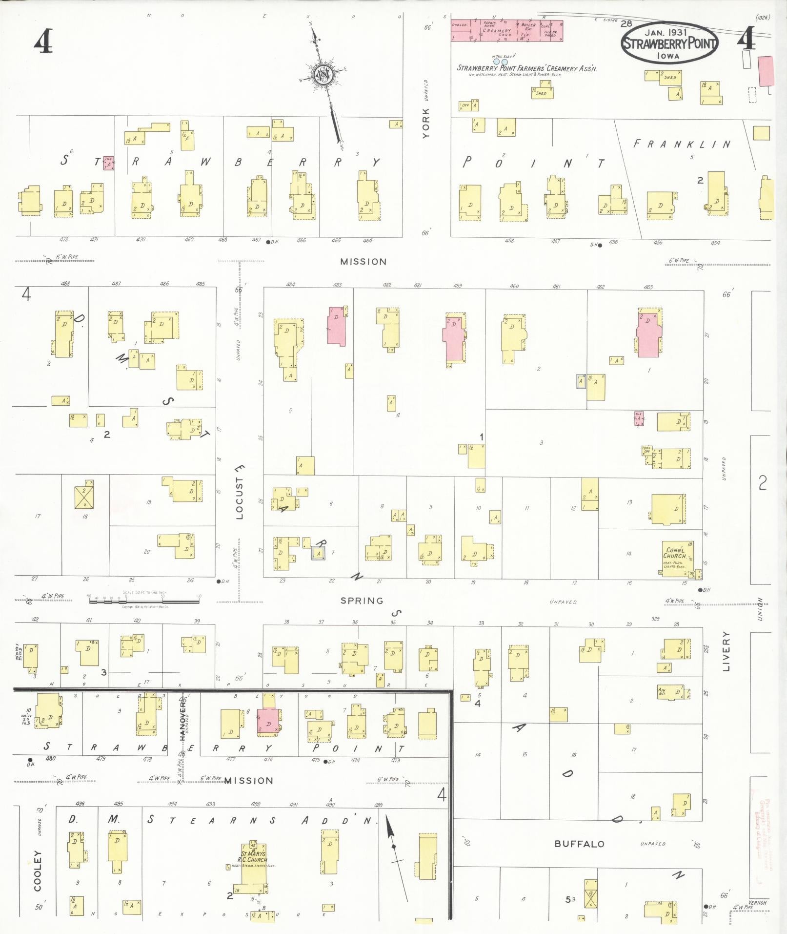 Sanborn Fire Insurance Map from Strawberry Point, Clayton County, Iowa (1931), Sheet #0004 - Historic Sanborn Fire Insurance Map Print, vintage old map wall art