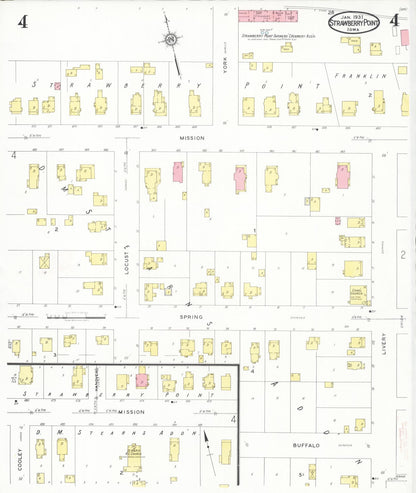 Sanborn Fire Insurance Map from Strawberry Point, Clayton County, Iowa (1931), Sheet #0004 - Historic Sanborn Fire Insurance Map Print, vintage old map wall art