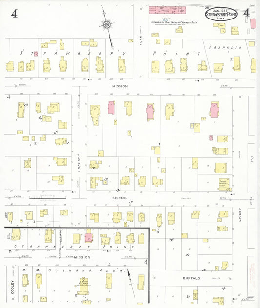Sanborn Fire Insurance Map from Strawberry Point, Clayton County, Iowa (1931), Sheet #0004 - Historic Sanborn Fire Insurance Map Print, vintage old map wall art