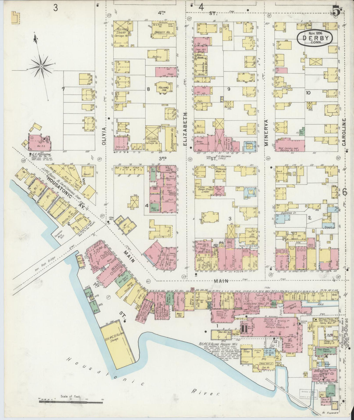 Sanborn Fire Insurance Map from Derby, New Haven County, Connecticut (1896), Sheet #0005 - Complete Map Set gallery image, historic Sanborn map, vintage wall art, Connecticut Connecticut