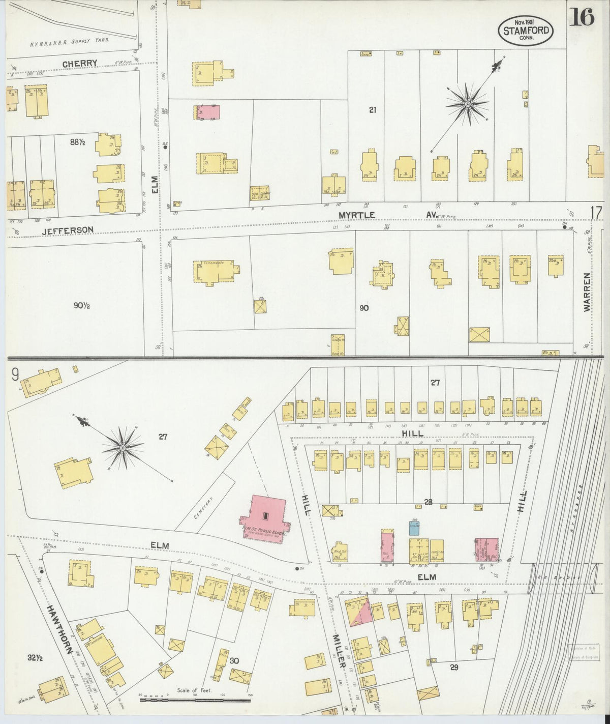 Sanborn Fire Insurance Map from Stamford, Fairfield County, Connecticut (1901), Sheet #0016 - Historic Sanborn Fire Insurance Map Print, vintage old map wall art, antique decor, genealogy gift, Connecticut Connecticut map