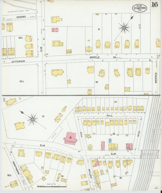 Sanborn Fire Insurance Map from Stamford, Fairfield County, Connecticut (1901), Sheet #0016 - Historic Sanborn Fire Insurance Map Print, vintage old map wall art, antique decor, genealogy gift, Connecticut Connecticut map