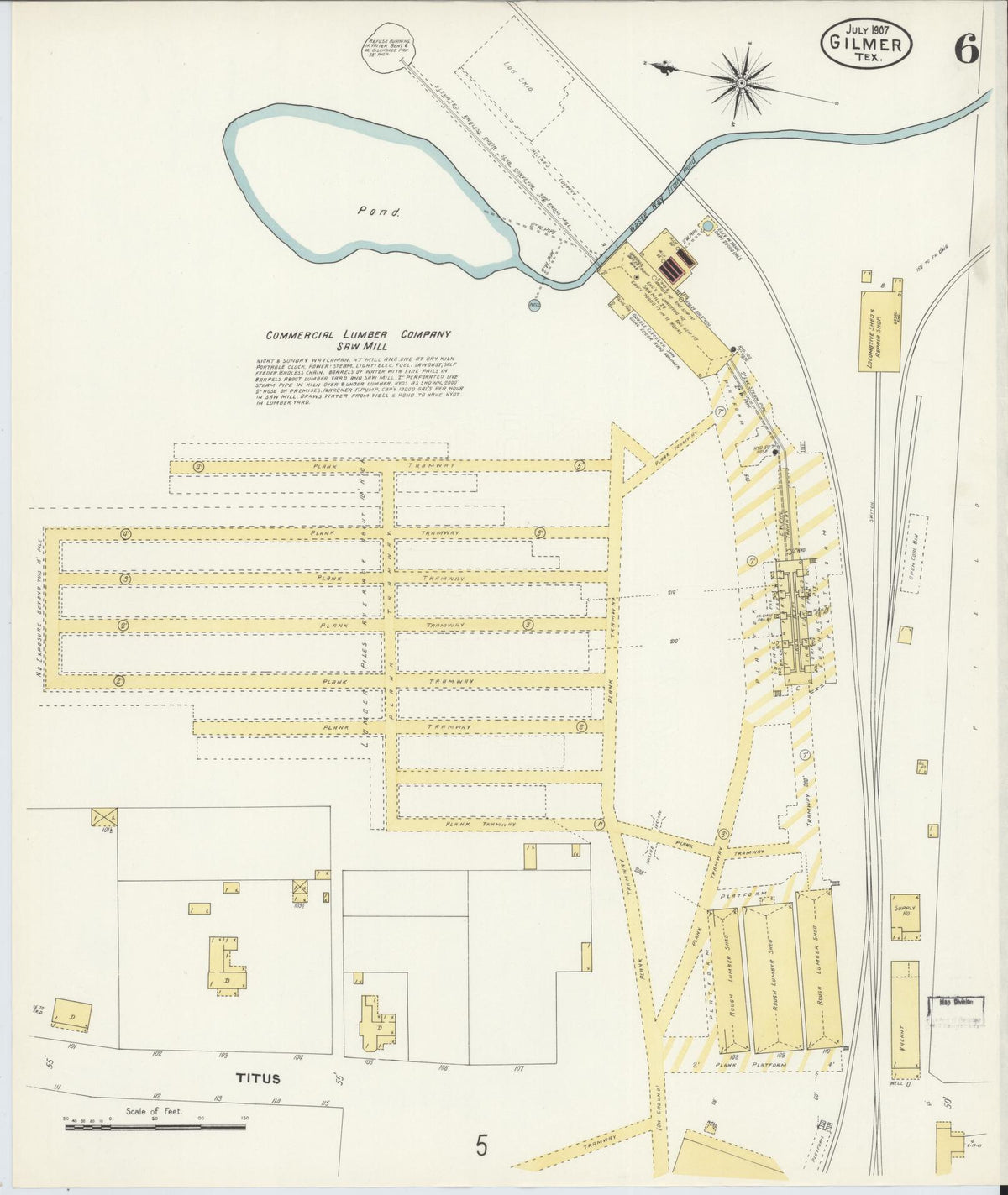 Sanborn Fire Insurance Map from Gilmer, Upshur County, Texas (1907), Sheet #0006 - Complete Map Set gallery image, historic Sanborn map, vintage wall art, Texas Texas
