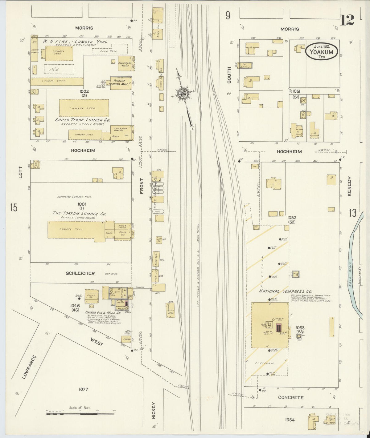 Sanborn Fire Insurance Map from Yoakum, De Witt And Lavaca Counties, Texas (1912), Sheet #0012 - Complete Map Set gallery image, historic Sanborn map, vintage wall art, Texas Texas